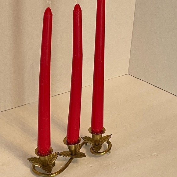 Accents Vintage 3 Candle Solid Brass Candle Holderleaf Design Swirl Footed Bottom Poshmark